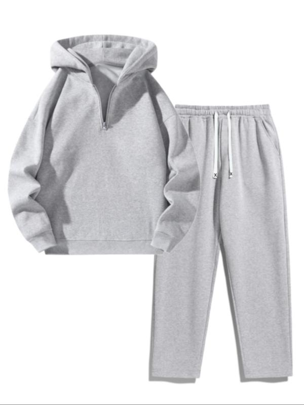 Two-Piece Set Men's Solid Drop Shoulder Zip Up Hoodie & Drawstring Waist Pocket Sweatpants, Casual Fashion Cozy Breathable Outfits for Daily Outdoor Wear, Men Clothes for All Seasons 0