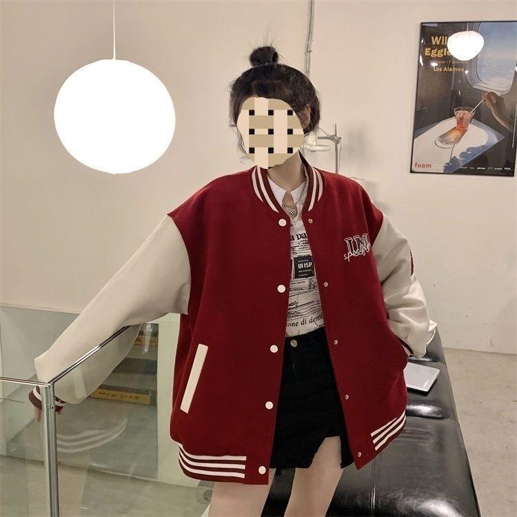 Product Introduction of 2022 Autumn and Winter New American Vintage Fleece-Lined Baseball Uniform Women's Printed Korean Style Loose-Fitting Student Coat Small Fashion Womenswear Jackets 6