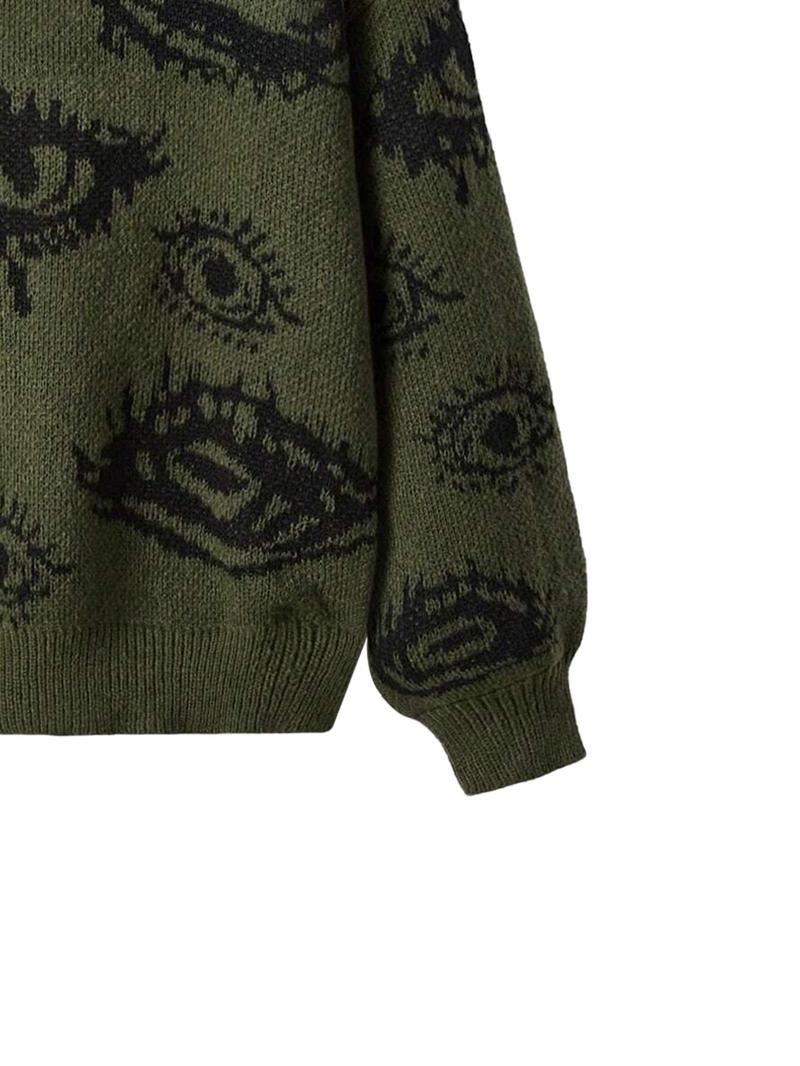 Product Introduction of Men's Eye Print Drop Shoulder Sweater, Loose Casual Long Sleeve Round Neck Jumper for Fall & Winter, Fashion Men's Knitwear for Daily Wear 5