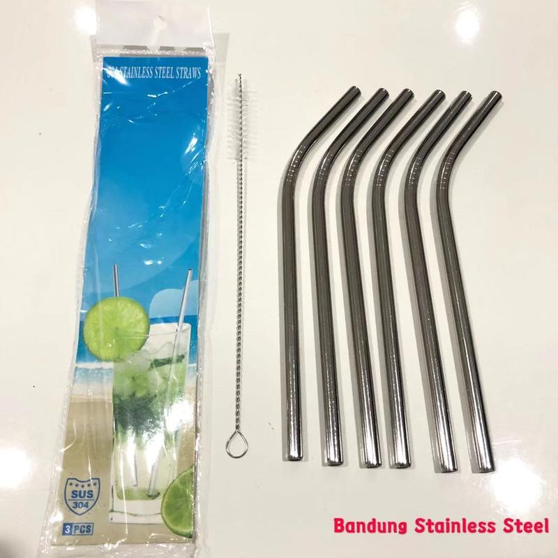 Sedotan set 7 in1 22cm Bengkok besar stainless dengan sikat besar 20cm 1