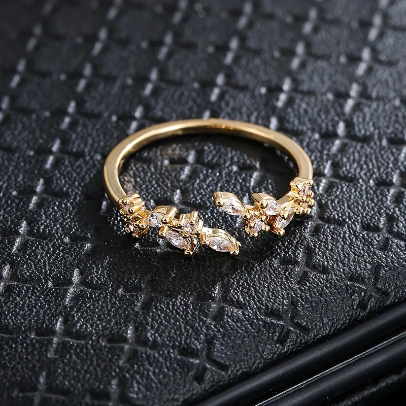 1pc Elegant Leaf Design Ring, Copper Material, Synthetic Zirconia Mosaic, Perfect for Daily and Party Occasions delicate gift exquisite surprising 0