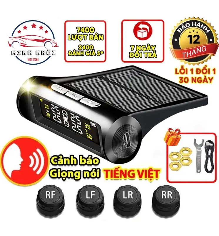 Cảm biến áp suất lốp ô tô xe hơi gắn ngoài, Pin sạc năng lượng mặt trời, màn hình LCD 0