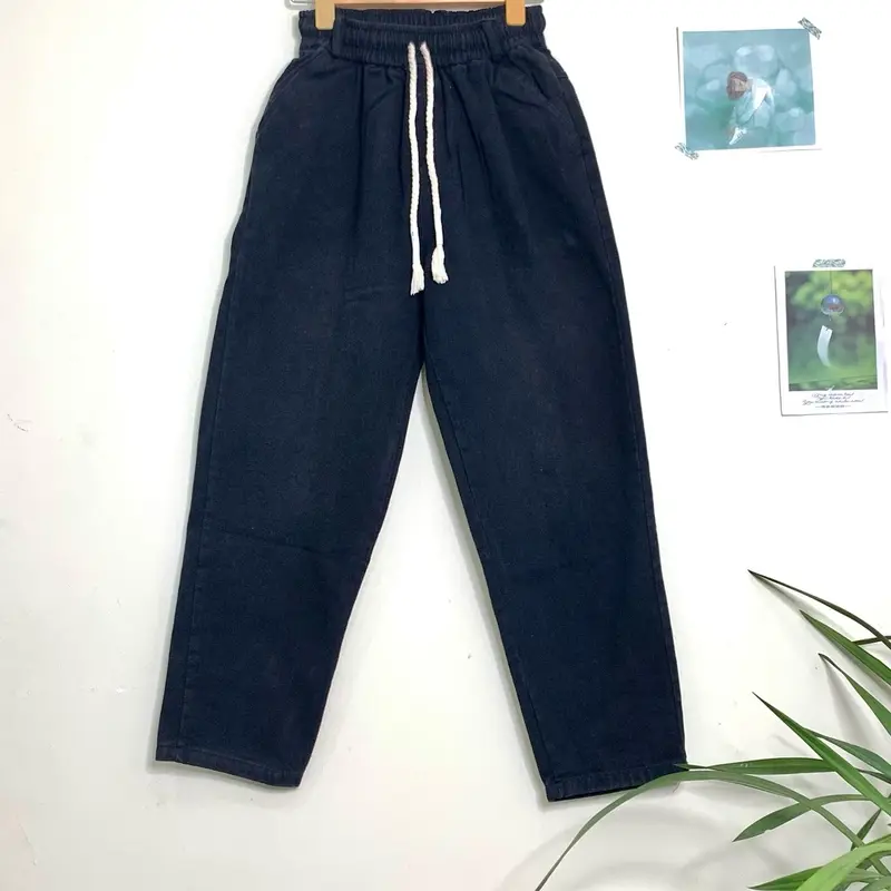 Quần Jeans Baggy Nữ (freeship) ĐEN ( 40kg -73kg )vải mềm cạp chun lưng cao dáng thụng trẻ trung cá tính 3