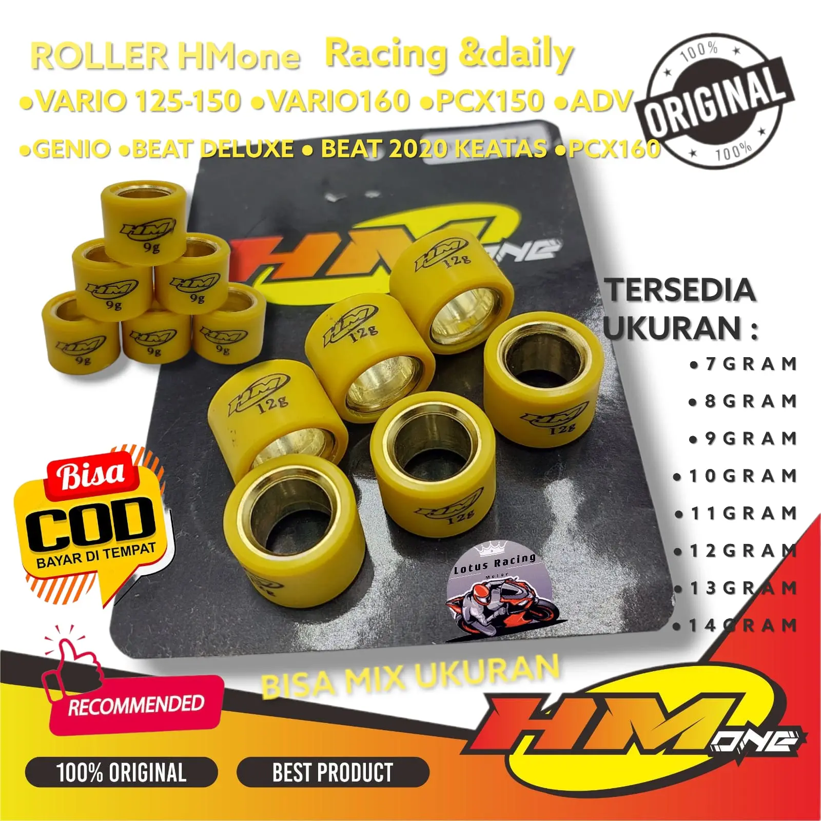 roller vario 125 pcx 150 vario150 adv beat deluxe genio racing HM one vario pcx160 6pcs 1set pulley cvt Kendaraan Motor