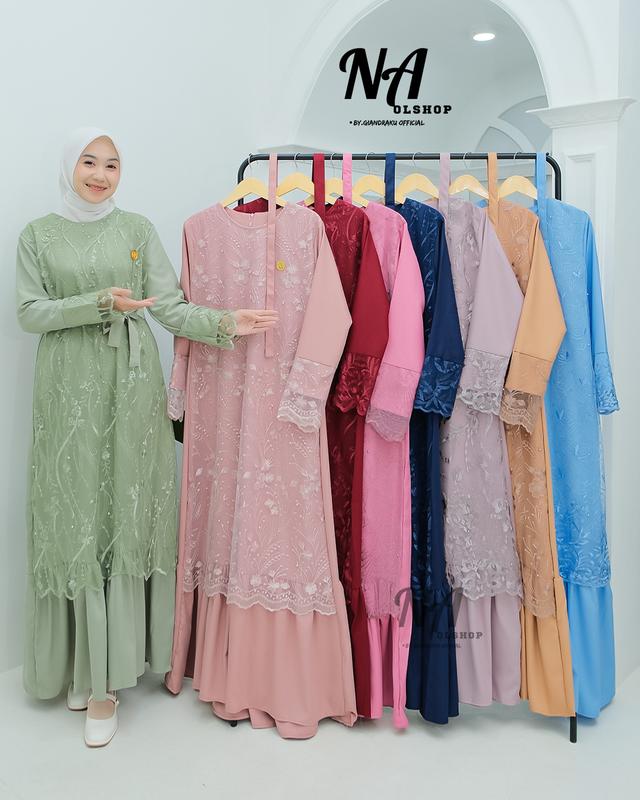 Gamis terbaru Brokat  Motif tile bordir SABRINA DRESS elegan simple cantik ukuran L XL XXL JUMBO 7