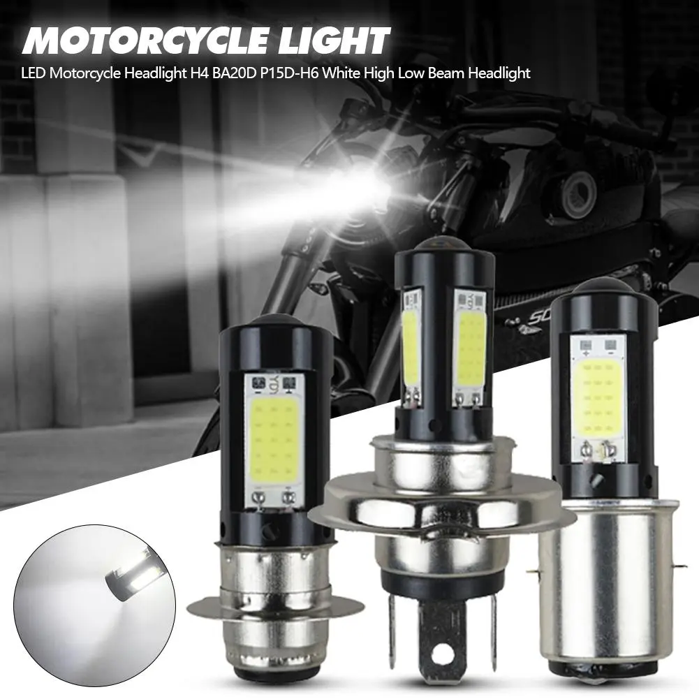 Đèn pha xe máy LED, bóng đèn H4 BA20D P15D-H6, màu trắng, chùm sáng cao thấp, đèn pha, đèn sương mù 12V, thích hợp cho xe máy, xe tay ga, xe ba bánh, # 434985