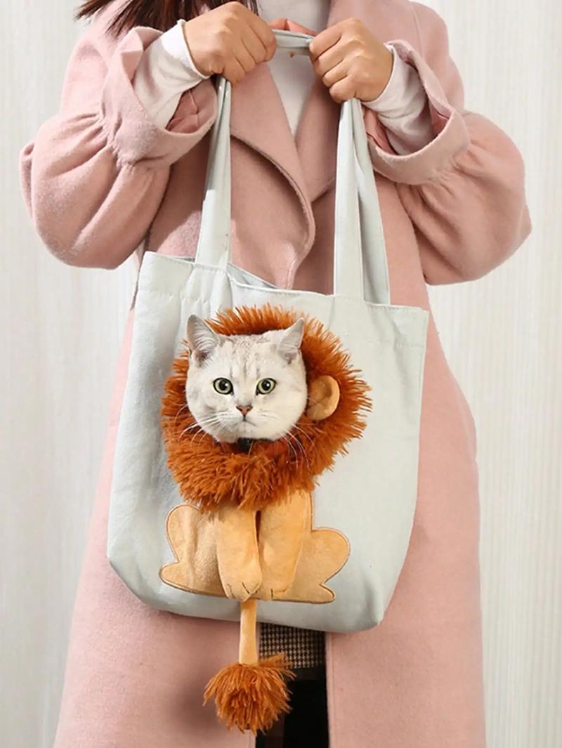 Product Introduction of Pet Canvas Shoulder Bag Lion shaped Cat Tote Bag Comfortable Pet Tote Bag Pet Shoulder Bag Portable Outdoor Cat Tote Bag 34