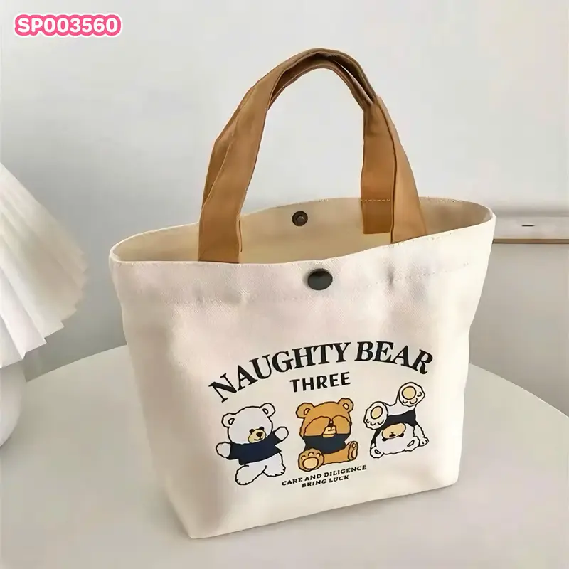 LINK LINK KIDS -  Túi Tote vải, Túi xách Mini hoạt hình bằng vải Canvas 22*27cm, Túi đựng đồ ăn trưa dung tích lớn đào thời trang Du lịch Bag cặp học sinh cho bé 12 tuổi 0