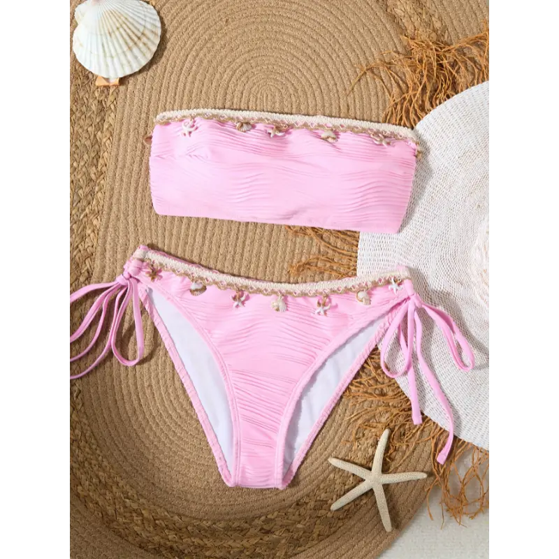Women's fashionable sea wave fabric starfish shell accessories sexy bikini two-piece swimsuit 1