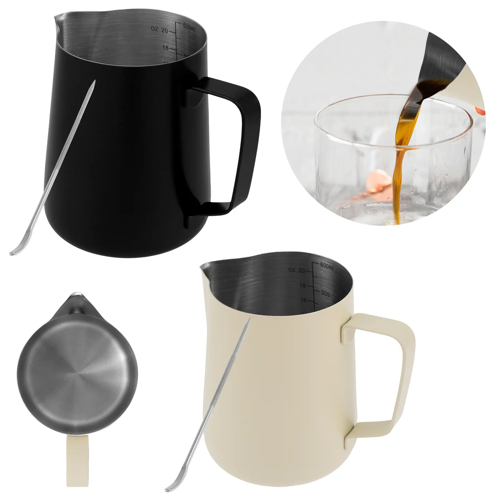 Stainless Steel Milk Frothing Pitcher Espresso Steaming Pitcher with Measurement and Decorating Art Pen Enduring Coffee Milk Frother Multifunctional Milk Frothing Cup for Milk Cream k21uW