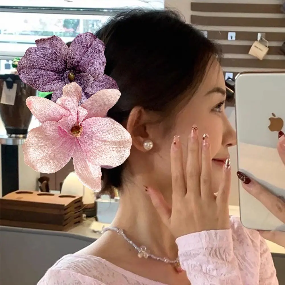 Bohemian Style Butterfly Orchid Hairpin Beach Holiday Butterfly Orchid Hairpin Girls Sweet Simulation Flower Hair Accessories