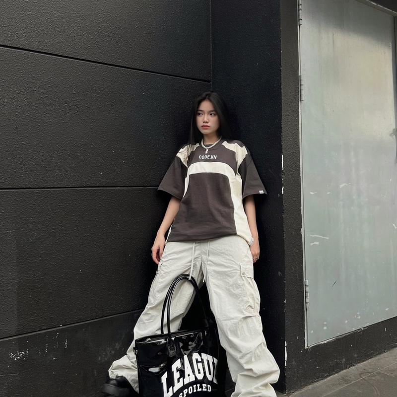 Áo thun bigsize local brand CODE blockcore phối đen xám from rộng unisex cặp đôi cotton cổ tròn oversize nam nữ tay lỡ
