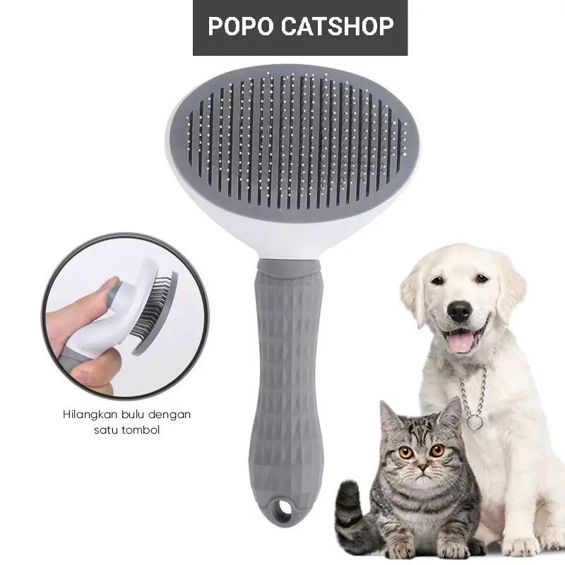 sisir tombol self cleaning premium pet grooming brush kucing anjing