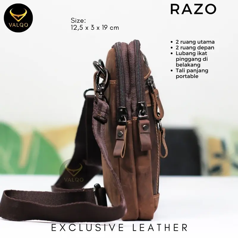 [VALQO] RAZO Tas Kecil Mini Kulit Sapi Selempang Slingbag Kecil Mini Tas HP Hitam 3
