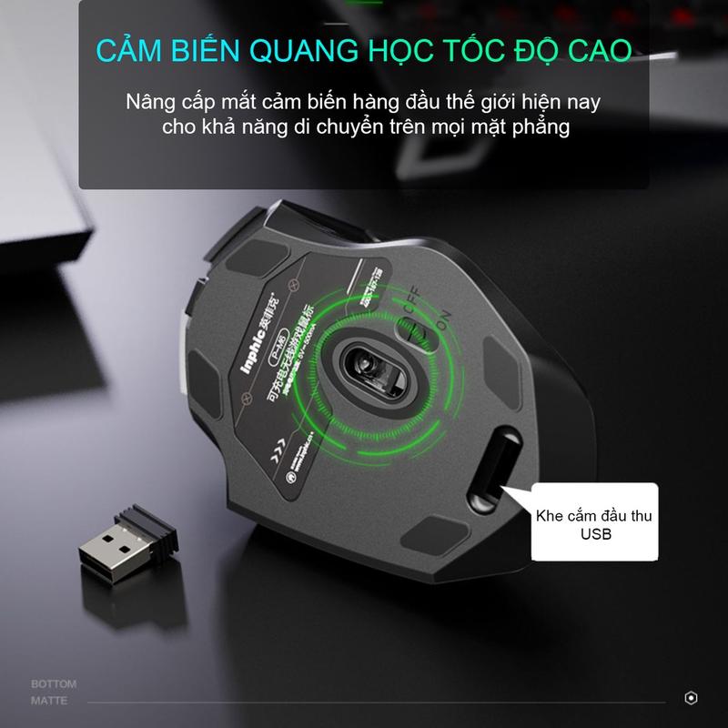 Chuột gaming không dây sạc pin SIDOTECH INPHIC PM6 độ nhạy dpi 1600 cho game thủ chơi game chuyên nghiệp kết nối Wireless 2.4G | BigBuy360 - bigbuy360.vn