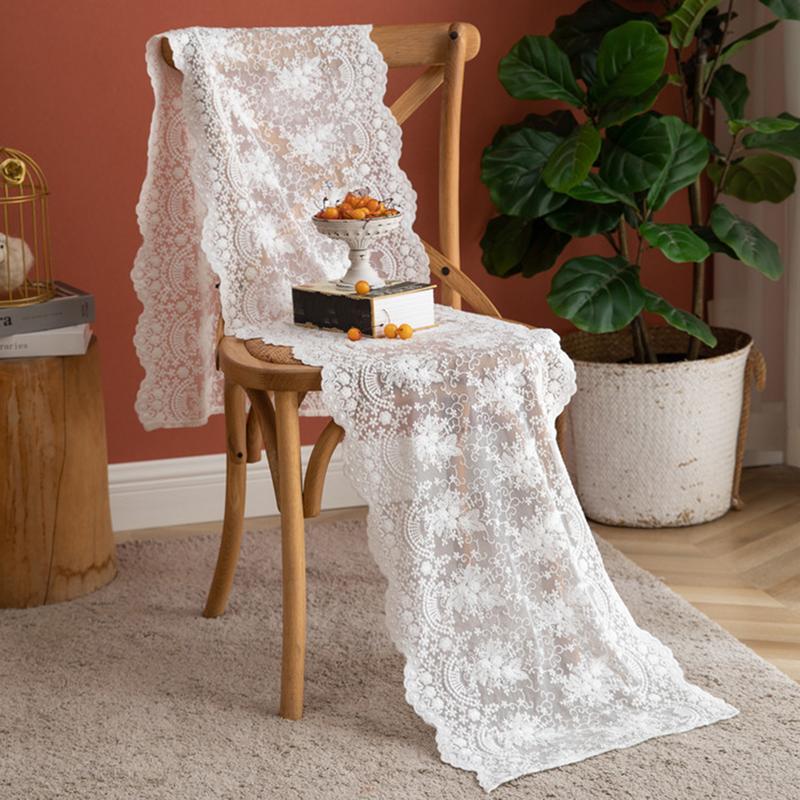 Table Runner Floral Print White Lace Embroidered Romantic French Romantic Lace Table Runner for Cafe 3