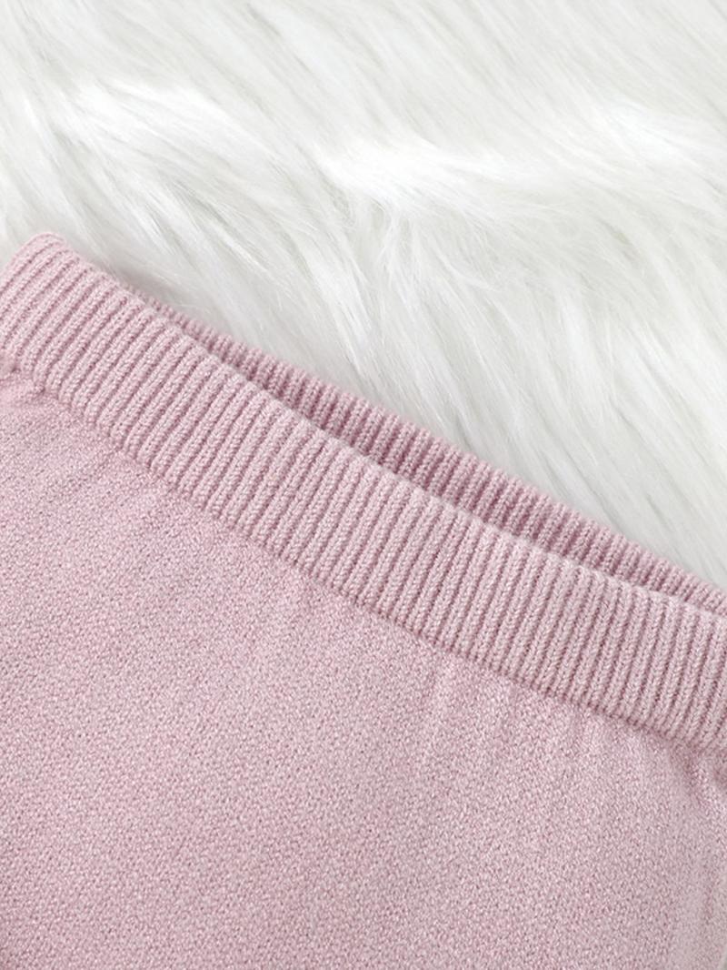 Product Introduction of Two-Piece Set Baby Girl's Argyle Print Eyelet Embroidery Ruffle Trim Sweater & Plain Pants, Cute Scallop Trim Bow Keyhole Neckline Top & Knitting Trousers, Infant Newborn Girls Fall & Winter Knitwear 5