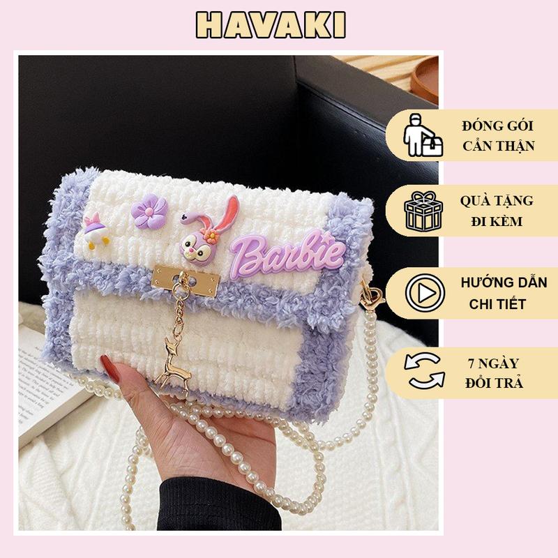 Túi len tự đan sticker, túi đeo chéo handmade phong cách Hàn Quốc - Phụ kiện đan túi HAVAKI