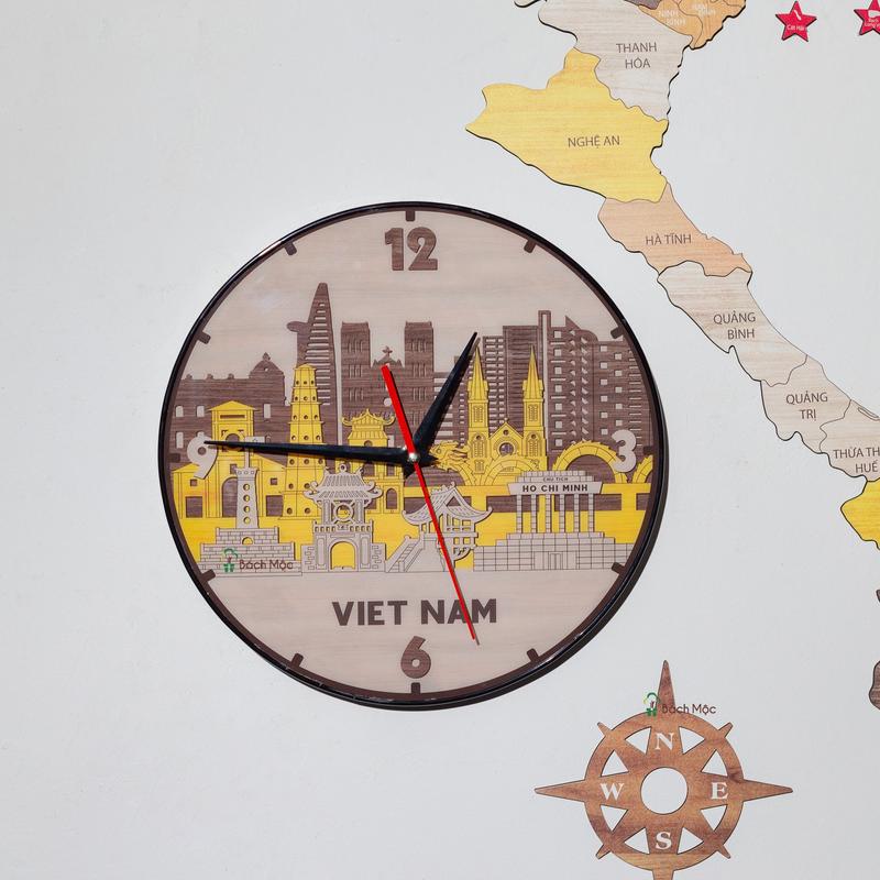 Đồng hồ gỗ Decor Tráng Gương [Tặng pin đinh] Trang Trí Phòng Khách, Phòng Làm Việc, Bàn Học, Công Ty, Trường Học mẫu danh lam, thắng cảnh, bản đồ Việt Nam từ nhà Bách Mộc Trang Trí Nhà Treo Tường đồng  hồ