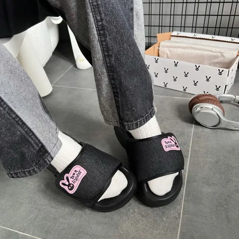 Dép Rabbit Lava denim basic đế cao 4,5cm , hack dáng tăng chiều cao - Kèm Hộp - BH 12th Nữ DéP Slipper Women Có Quai T06 5