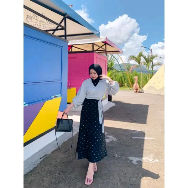 Wrap top atasan wanita model kimono lengan panjang V-Neck Polos Baju Simple Rayon 4