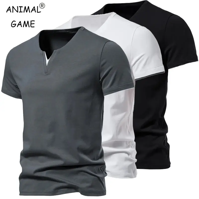 Áo Thun Nam ngắn Tay Henley, Cổ Chữ V, Nhẹ, Mùa Hè, Cotton Thường Ngày Dáng Ôm, Cơ Bản, Dáng Rộng, Thích Hợp Cho Thể Dục Và Thể Thao, Áo Thoáng Khí
