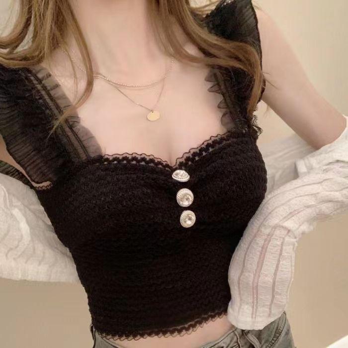 Product Introduction of New Camisole Women's Design Sense Niche Wooden Ear Temperament Short Bottoming Top-1728 6