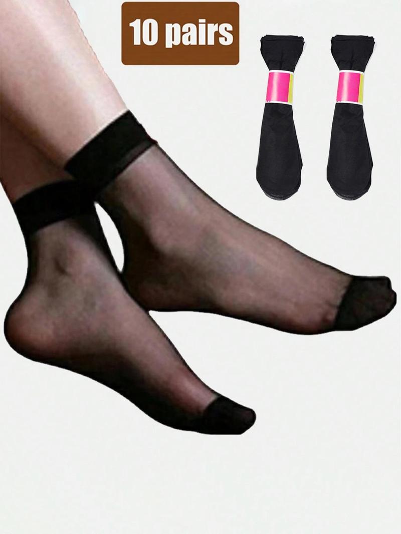 Product Introduction of Women's 10 Pairs Solid Sheer Crew Socks, Fashion Casual Comfy Breathable Mid-Calf Socks for Daily Outdoor Wear, Ladies Socks for Summer 0
