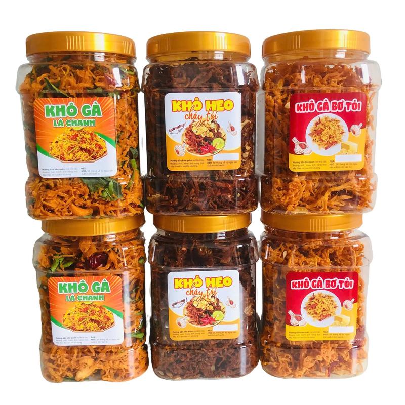 Combo Khô Gà Lá Chanh 500G - Khô Gà Vị Heo 500G - Khô Gà Bơ Tỏi 500G