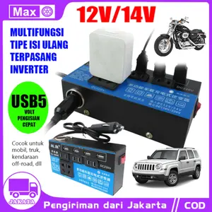 2000W Modified Sine Wave Inverter Frekuensi Tinggi Mobil Power Inverter DC 12V 24V To AC 220V Converter Mobil Power Charger Inverter 4 Port USB Pengisi Daya Soket Mobil Van Multifungsi