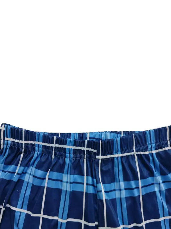 Men's Plaid Print Pocket Tee & Shorts Pajama Set, Casual Comfy Short Sleeve T-shirt & Shorts, Men's Sleepwear for Summer 7