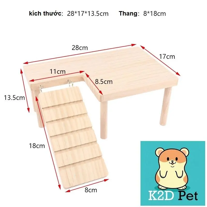 P74 Tầng gỗ cao cấp có cầu thang cho hamster, sóc, gà Rutin