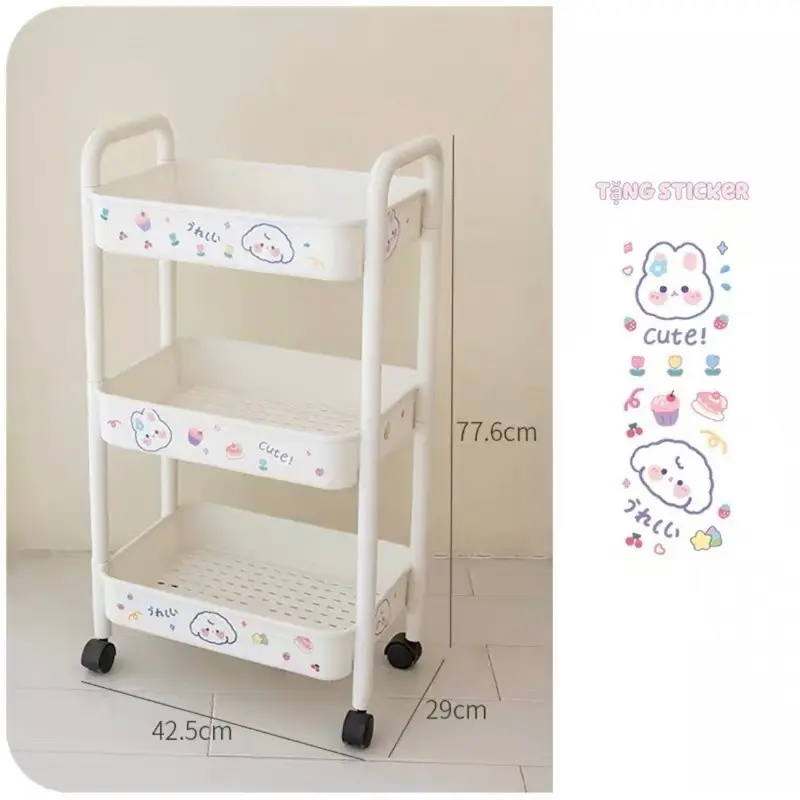 Kệ Đựng Đồ Đa Năng 3 tầng , Giỏ Để Đồ 4 Tầng Có Bánh Xe Di Chuyển Tặng Kèm Sticker Dễ Thương Kitchen Kitchen
