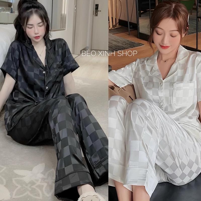 Đồ Bộ - Đồ Ngủ Tay Ngắn Vải Gấm Ô Vuông Cao Cấp Pijama Bigsize 50-100Kg Bộ Ngủ Nữ Béo Xinh Shop - A.5414
