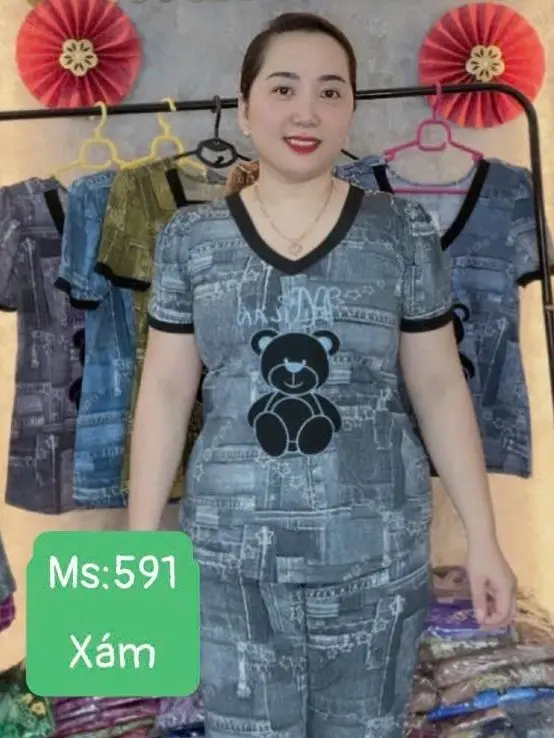 MS:591 Bộ Thun Tơ Hoa Thêu Họa Tiết Gấu 45-90ky