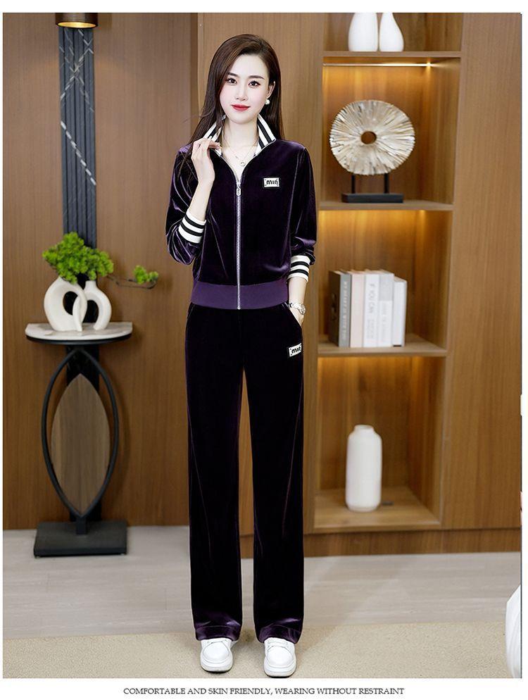 Product Introduction of Bộ Đồ Thể Thao, Nhung Vàng, Dành Cho Nữ, Mùa Xuân Và Mùa Thu, European Station, Ngoại Cỡ, Thời Trang Và Phong Cách, Trẻ Trung, Quần Ống Rộng, Bộ Hai Mảnh, Hàng Mới Về 23