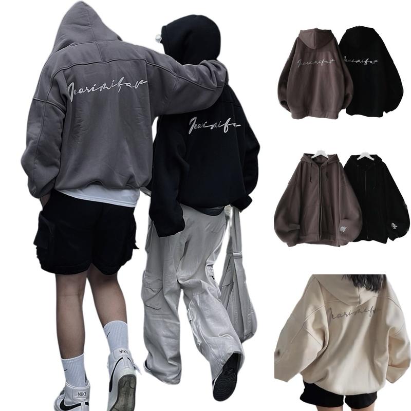 Hoodie Zip Phản Quang Có Túi Trong Chữ In FEAR Nỉ Bông Dày Form Unisex Nam Nữ Top