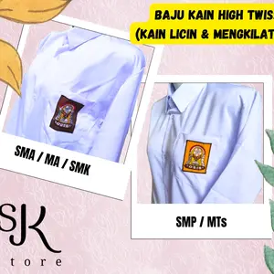 Baju Putih SMP & SMA Kain High Twis Licin Lembut Nyaman Bordir Logo Pendek Panjang Hem