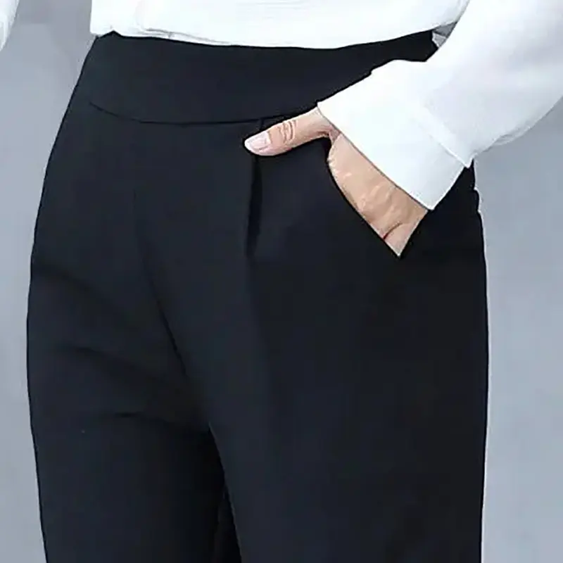 Bqudyzy-Quần Nữ Cạp Cao, Linh Hoạt, Thanh Lịch, Đi Làm, Mỏng, Mặc Hàng Ngày, Polyester, Màu Trơn, Bộ Đồ Du Lịch 6