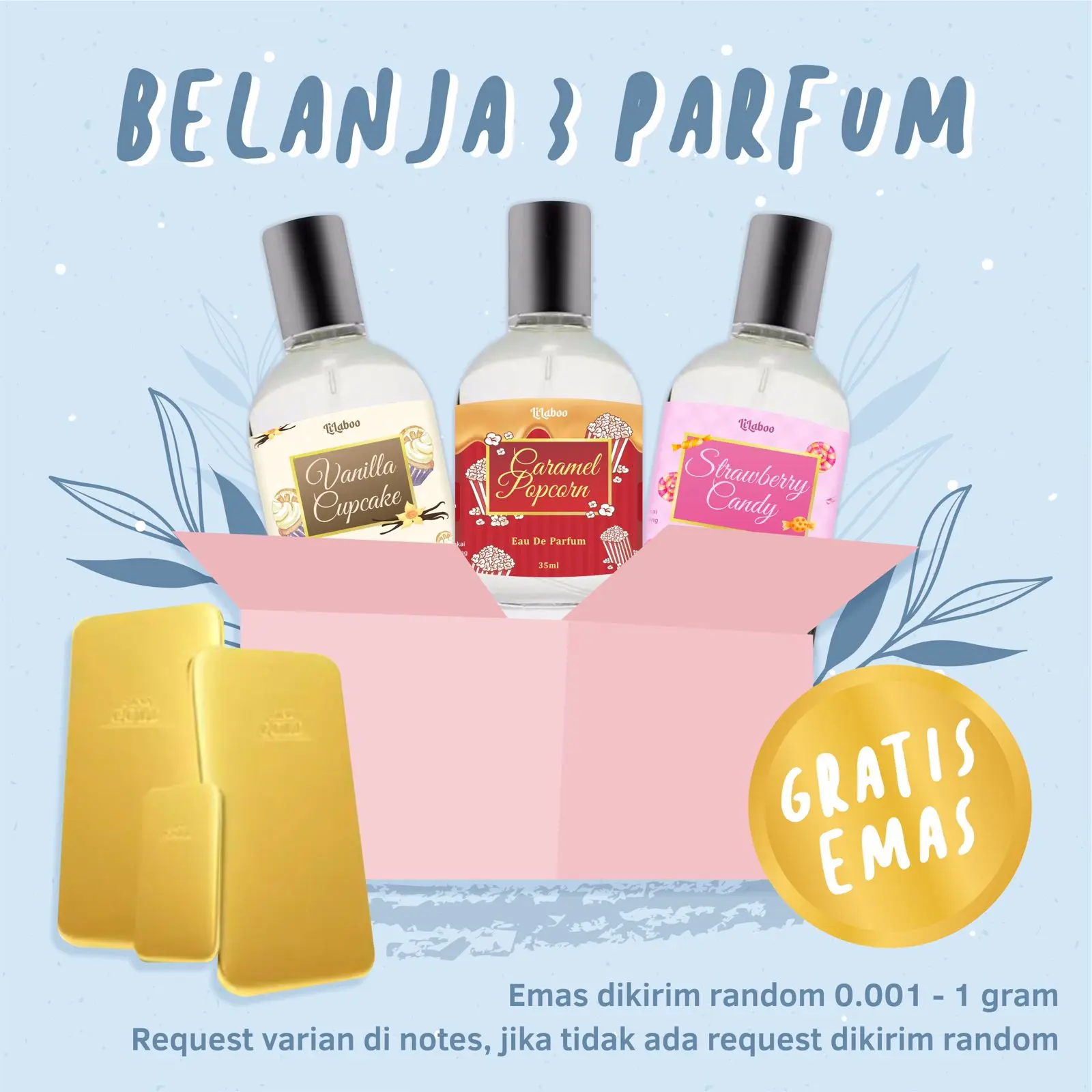 Lucky - 3 Botol Parfum Le Laboo Free Mini Gold