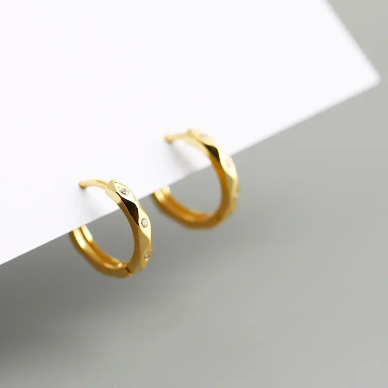 Khuyên Tai Bạc Đa Giác Đá | Bạc S925 | Bạc Mạ Vàng 18k | Size 14mm
