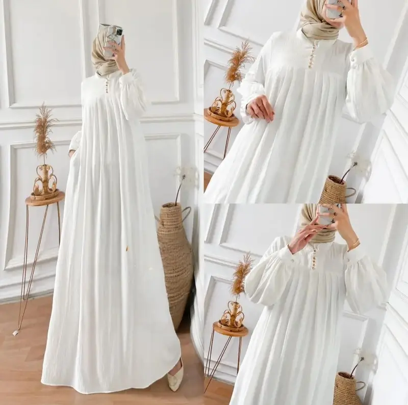 gamis Wanita Crinkle Airflow Dress hitam aesthetic baju Muslim model baru SALSA maxi Dress gamis Dewasa Mewah Tangan Panjang 1