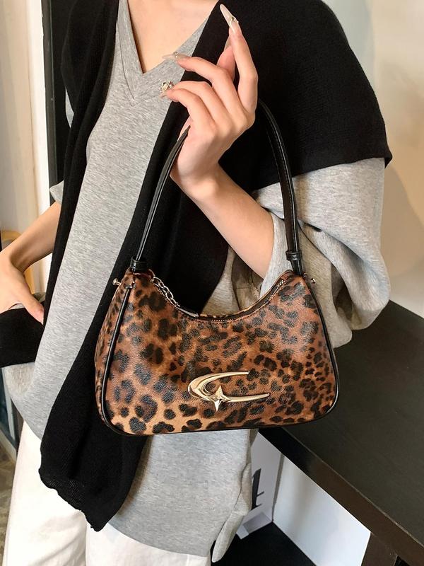 Women's Fashion Leopard Print Underarm Bag, Vintage Trendy Shoulder Bag, Casual Versatile Commuter Bag for Daily Use 2