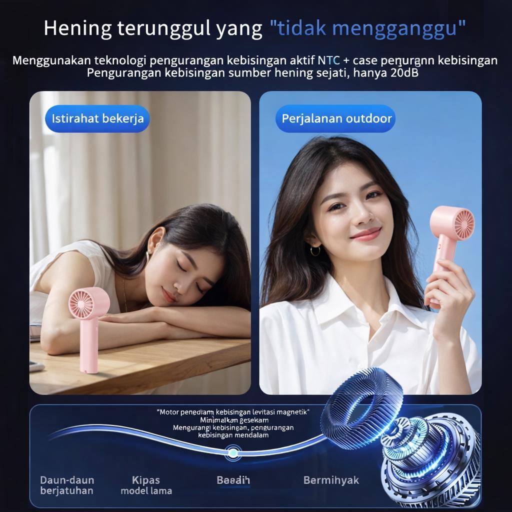 COD 2026 Kipas Angin Mini Portable Genggam - Kuat Angin Kecil dengan Tali Gantungan untuk Anak Sekolah Murah kipas angin mini kuat tahan lama 24 jam usb kipas angin mini 16500RPM 120 gear wind hight-speed kipas angin digital display adjustable fan