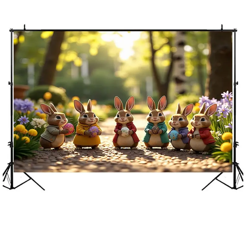 Easter Themed Backdrop, 1 Count Easter Eggs Bunny Pattern Backdrop, Party Decoration Banner for Home Living Room Bedroom, Ornaments 6