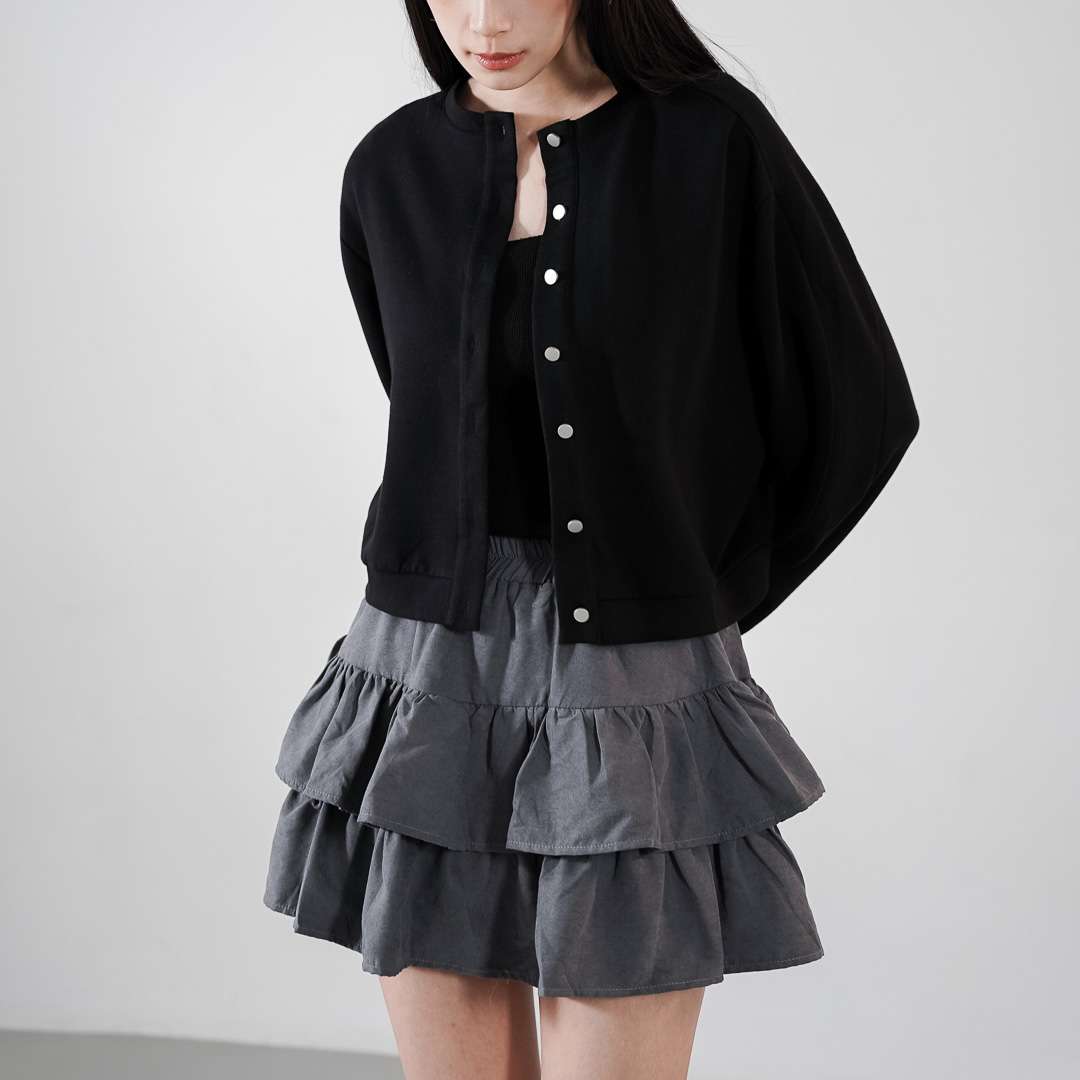 This Is April Oulia Jacket Atasan Wanita Lengan Panjang Jersey Knit Outer Casual Style Black & Taupe