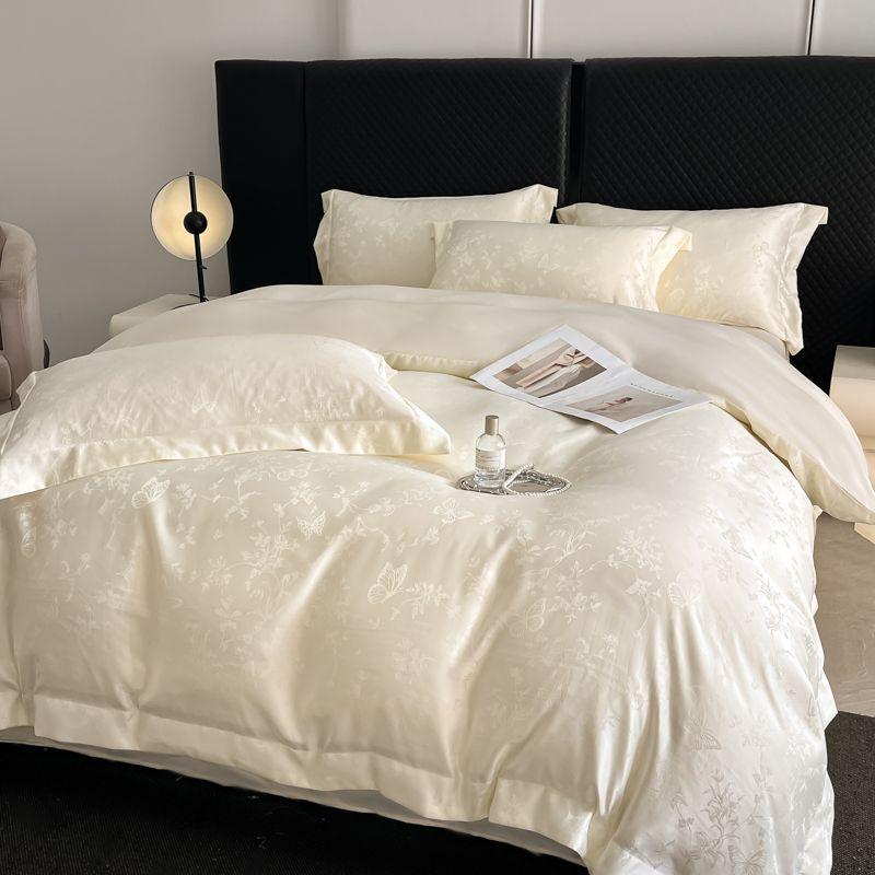 Product Introduction of 2025 Light Luxury Summer Jacquard Ice Silk Four-Piece Set Double-Sided Washable Silk Bed Sheet Duvet Cover Naked Sleep Tencel Bedding Three-Piece Set bedsheet  comforter decobilik  tidur bedding kapas  living king  fitted  bed  sheet four piece set comfor 0