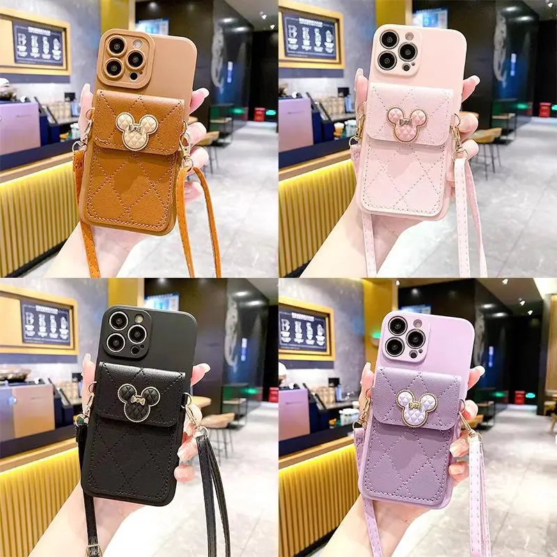 Cartoon Casing For Vivo Y03 4G Y76 Y72 Y75 Y77 Y78 Y55S Y55 5G Y100 X100 Pro Y15S Y31 Y21 2021 Y33S Y33T Y21S Y15A Phone Case Cute Mickey With Card Slot TPU Soft cover With Lanyard