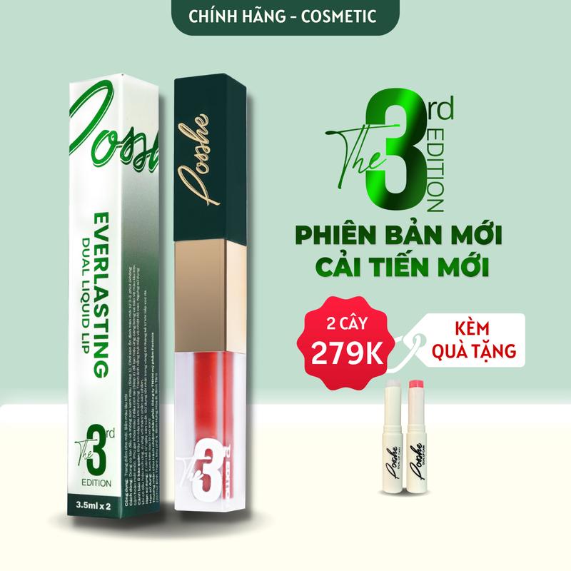 Son Kem 2 Đầu Posshe Siêu Lì Không Trôi - Mua 2 Cây Tặng Sáp Dưỡng Môi + Sáp Tẩy Trang Chính Hãng