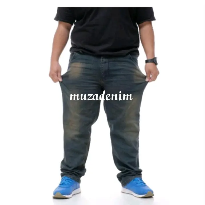 celana jeans panjang pria melar slimfit bigsize 40-45 Slim Fit Hitam